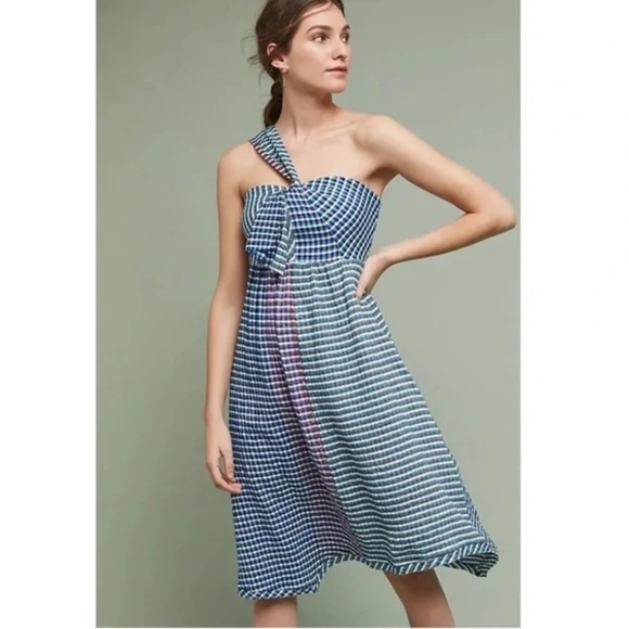 Anthropologie Maeve Waverly Dress 8 Plaid Gingham Coastal Beach Preppy Cottage - Picture 3 of 13